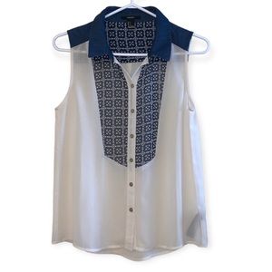 Forever 21 Collared Sleeveless Sheer Top